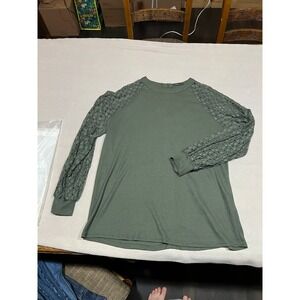 Miholl Women's Pullover Long Sleeve Top Lace Olive Green Waffle Knit Size XXL